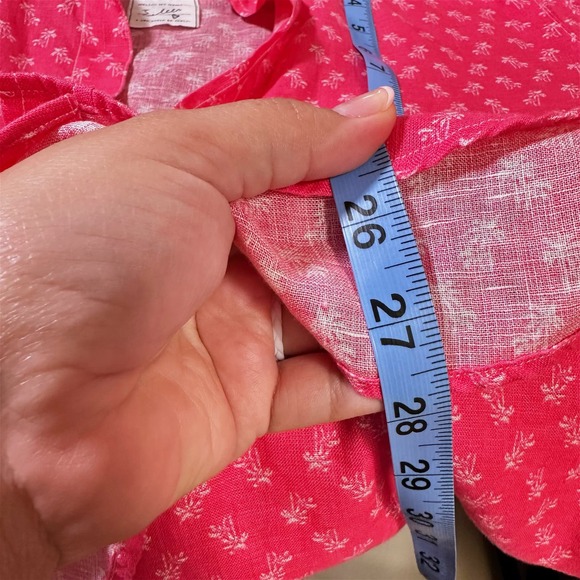 Frank & Eileen Barry Linen Button Down Slim Shirt Palm Tree Pink Women Small - Picture 7 of 9